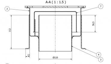Hofablauf Edelstahl 200 x 200 mm Abgang senkrecht an 110er KG Rohr